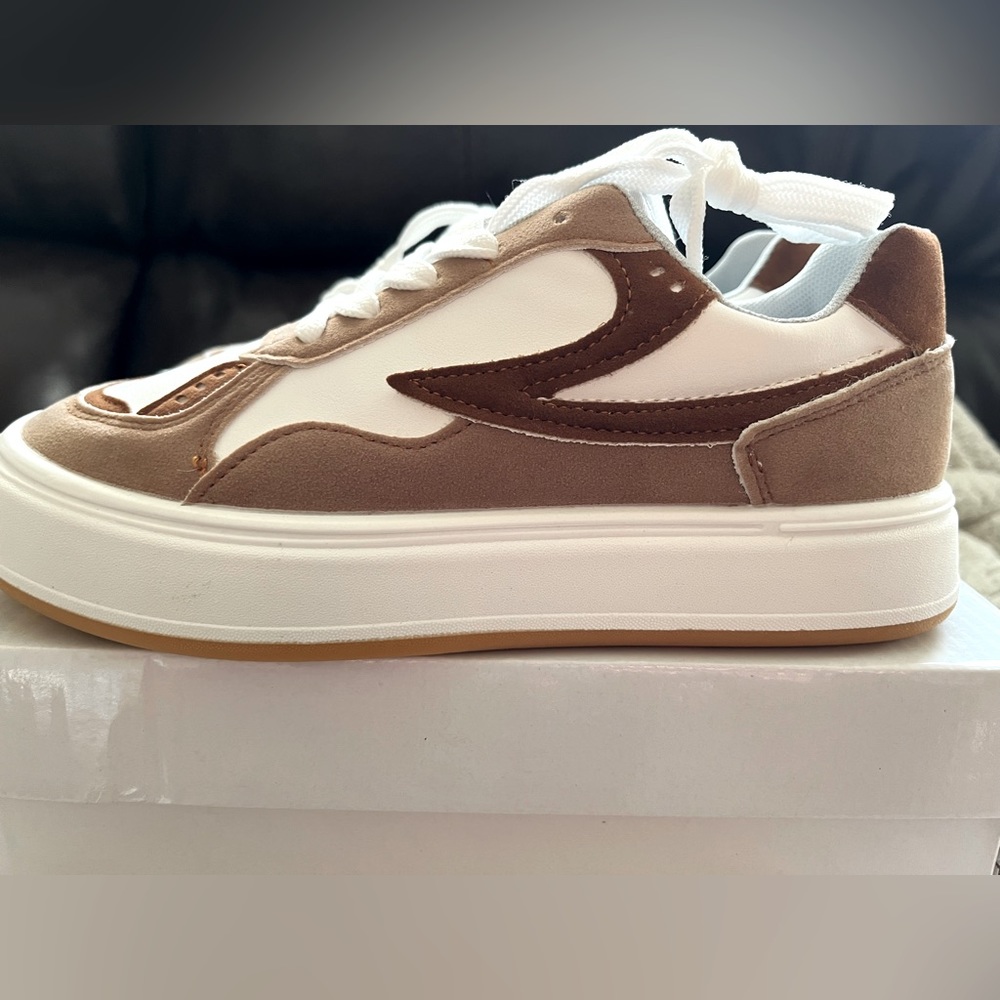 SHEIN White and Brown Platform Sneakers